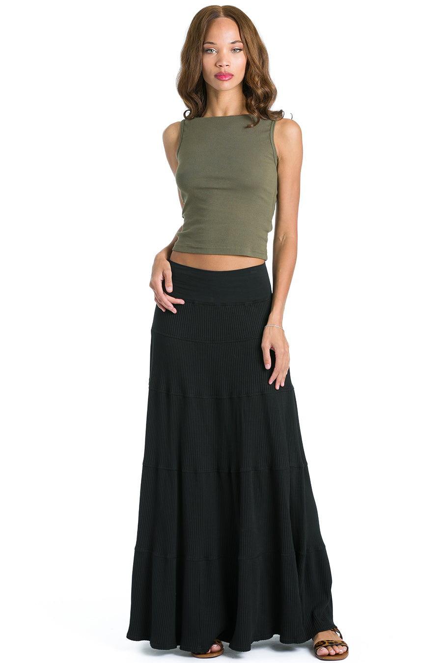 Grey tiered maxi skirt best sale