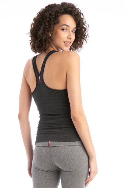 Hard Tail Forever Deep Double V Workout Tank Top - Heather Gray