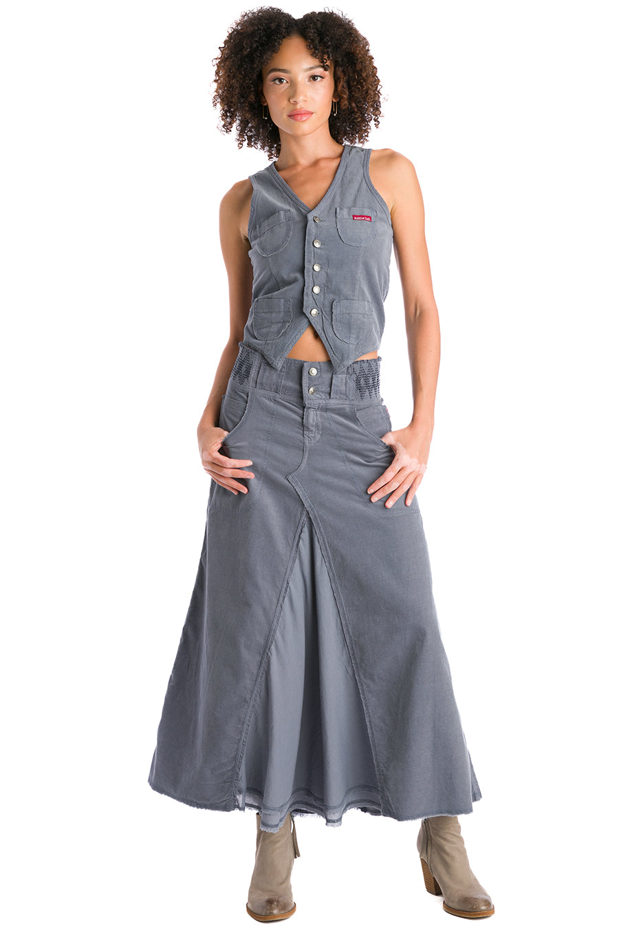 Smocked Corduroy Jean Skirt Hard Tail Forever