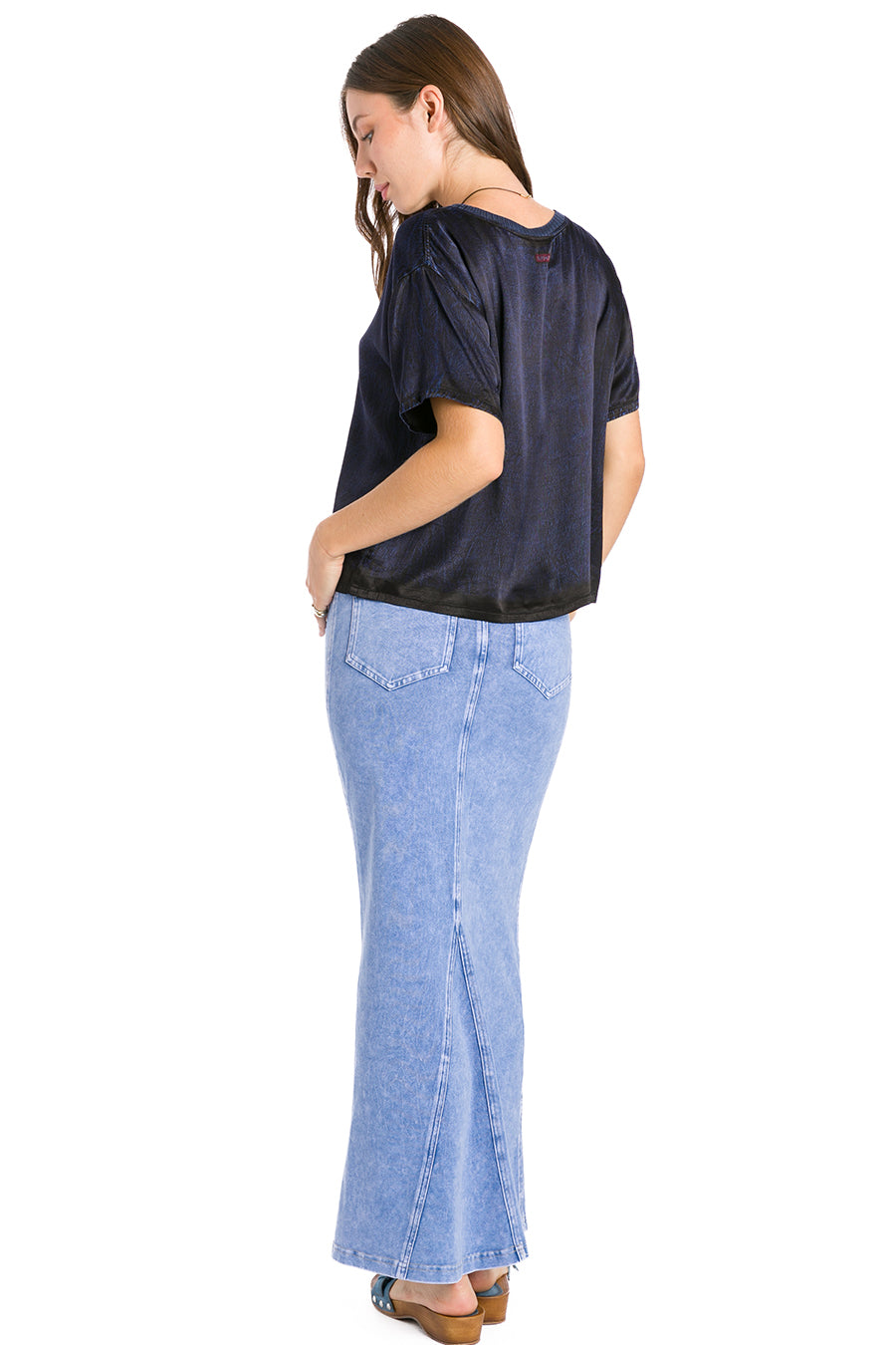 Long Jean Skirt With Back Inset